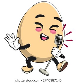 cute egg mascot character sing with style, isolated vector illustration, work of hand drawn