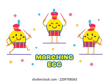 cute egg playing drum instrument marching band. vector illustration. design bundle set.
