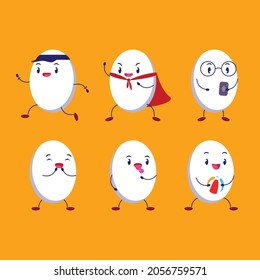 cute egg poses character daily activities vector design