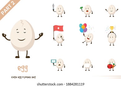 Cute egg poses set. Vector illustration. Isolated on white background.