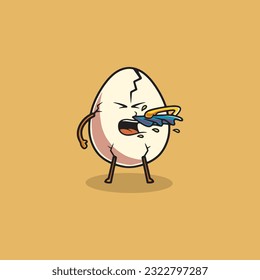 Cute egg sneezing cartoon icon illustration