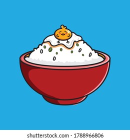 Cute egg yolk chicks on rice vector illustration