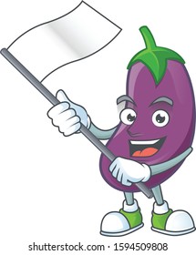 cute eggplant cartoon character design holding a flag