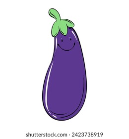 Cute Eggplant cartoon. Eggplant character design. mascot of a eggplant. eggplant on white background. Hand drawn. Vector illustration 