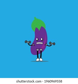 cute eggplant cartoon mascot vector