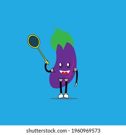 cute eggplant cartoon mascot vector