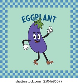Cute Eggplant Cartoon Vector Icon flat Illustration Food Nature