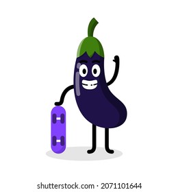 cute eggplant character carrying a skateboard illustration design