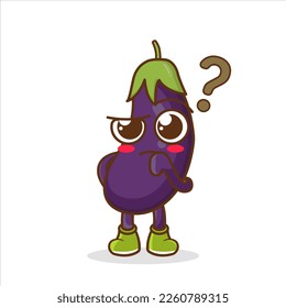 cute eggplant character confused expression with question