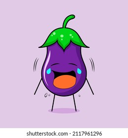 cute eggplant character with crying expression. green and purple. suitable for emoticon, logo, mascot