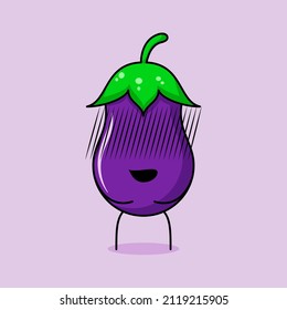 cute eggplant character with Embarrassed expression. green and purple. suitable for emoticon, logo, mascot and icon