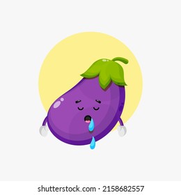 Cute eggplant character sleeping vector illustration