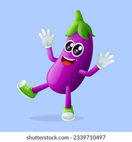 Cute eggplant character smiling with a happy expression. Perfect for kids, merchandise and sticker

