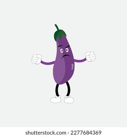 Cute eggplant character vector illustration. Flat eggplant cartoon character waving. Minimal purple eggplant fruit design for children books. Eggplant cartoon character