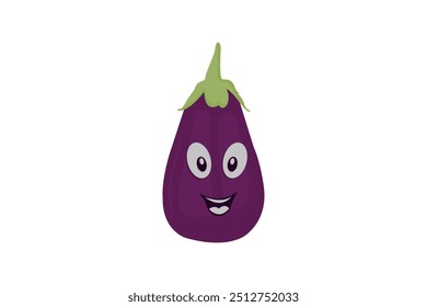 Cute eggplant character vector illustration. Purple eggplant cartoon character.