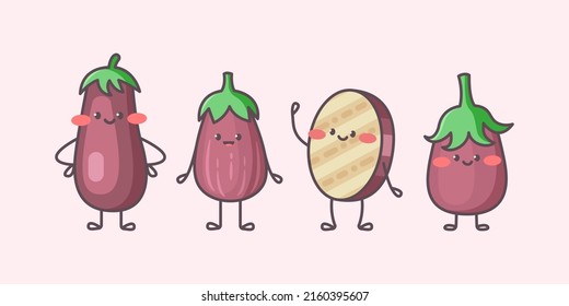Caracteres de berenjena. Ilustración aislada del vector de dibujos animados