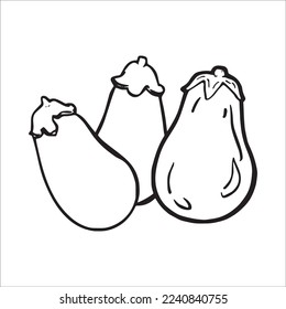 Cute Eggplant With coloring book pages picture,Eggplant line art,Eggplant outline drawing vector illustration,Eggplant vector line art,line drawing.