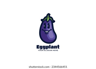cute eggplant face vector template logo design