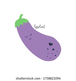 Feine Aubergine mit Herz. Flache Vektorgrafik. 