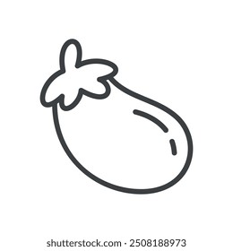 Cute eggplant icon. Hand drawn monochrome illustration of of an aubergine isolated on a white background. Vector 10 EPS.