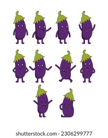 Cute Eggplant Illustration Cartoon Drawing