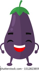 Cute eggplant kawaii character. Aubergine vector  illustration.