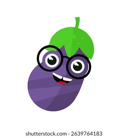 Cute eggplant in kawaii style - vector illustration