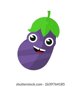 Cute eggplant in kawaii style - vector illustration