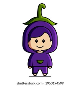 Diseño de vectores de mascota de berenjenas de chapa