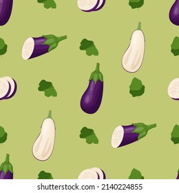 Cute eggplant seamless pattern. Flat vector illustration