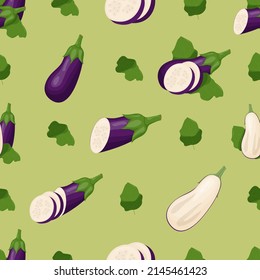 Cute eggplant seamless pattern. Flat vector illustration
