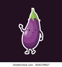 Cute eggplant sticker. A funny vegetable in a cartoon style.