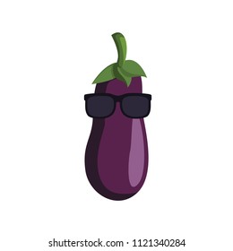 Cute Eggplant Vegetable, vector illustration isolated on white background.