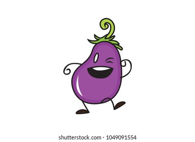 Cute Eggplant winking. Vector Illustration. Isolated on white Background.
