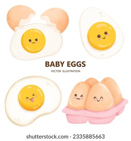 cute eggs cartoon set vector illustration