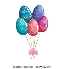 cute eggs easter decorated with bow ribbon vector illustration designicon