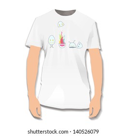 Cute eggs printed on white shirt. Vector design.