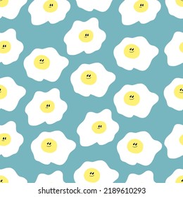 Cute eggs seamless pattern. Fried eggs vector illustration. Flat style design for card, prints, wrapping paper