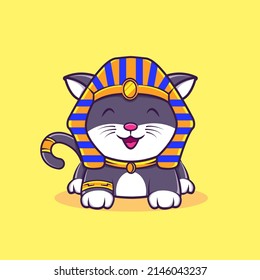 Cute Egyptian cat cartoon vector illustration. Funny cat sphinx pose character.