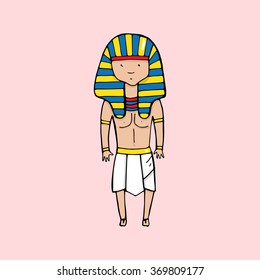 Cute egyptian pharaoh in cartoon style. Vector illustration