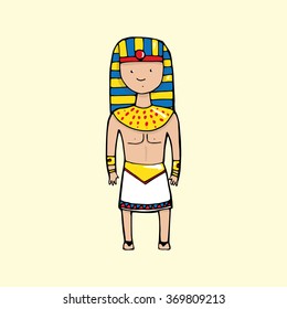 Cute egyptian pharaoh in cartoon style. Vector illustration