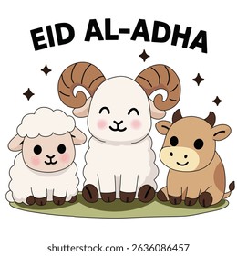 Cute Eid al-Adha Animal Vector – Sheep, Goat and Cow Cartoon Illustration