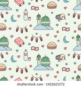 Cute eid Mubarak seamless pattern, drawing, cartoon, wallpaper