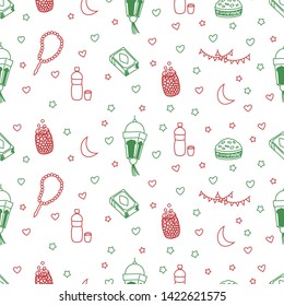 Cute eid Mubarak seamless pattern, drawing, cartoon, wallpaper
