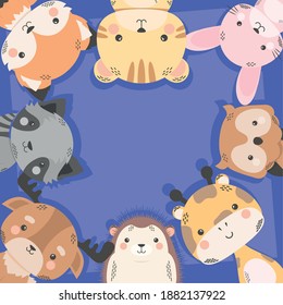 cute eight animals comic characters vector illustration design