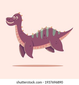 Cute elasmosaurus vector cartoon dinosaur illustration isolated on background.