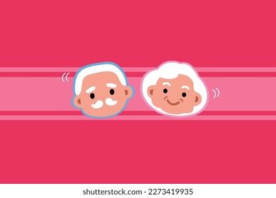 Cute elderly couple character on the pink background: Love long relationship 