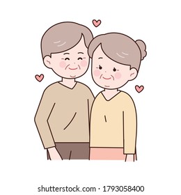 Cute elderly couple vector character illustration.