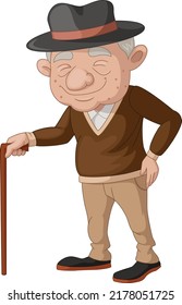 Cute Elderly Man Cartoon With A Cane