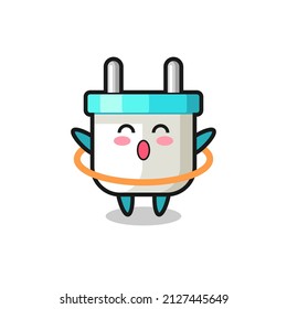 cute electric plug cartoon is playing hula hoop , cute style design for t shirt, sticker, logo element